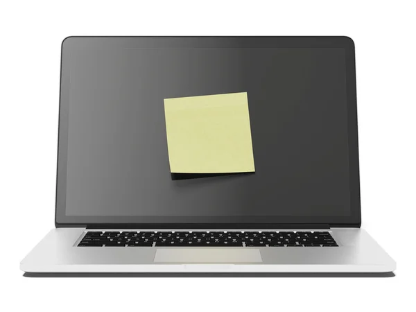 Laptop med gul pinne Obs — Stockfoto