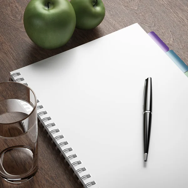 Σχέδιο διατροφής με στυλό και μήλα — Φωτογραφία Αρχείου