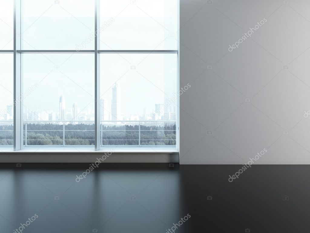Office window. Blank wall