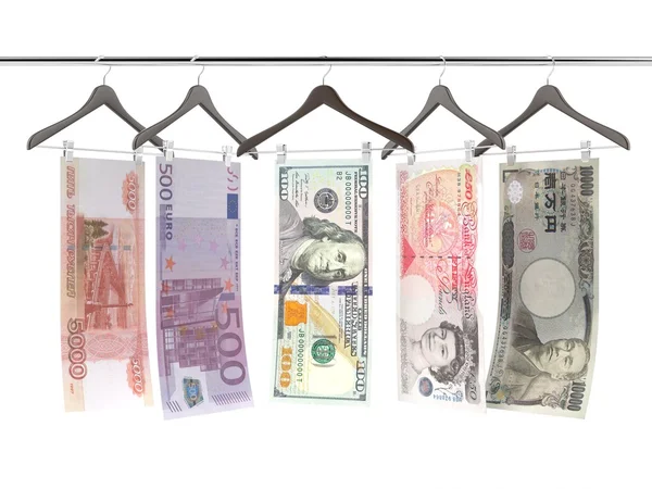 Money bills on clothe hangers — Zdjęcie stockowe