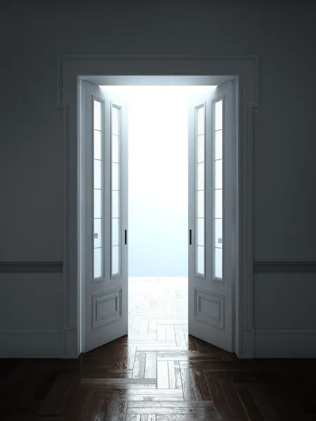 Offene Türen mit hellem Licht — Stockfoto