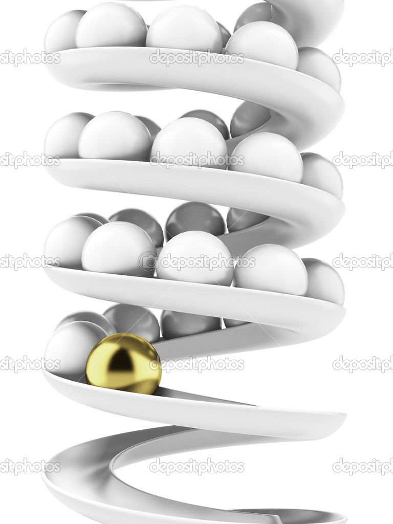 Gold ball rolling in a spiral