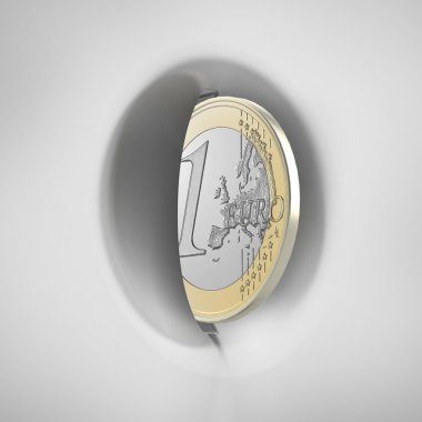 Beyaz madeni para yuvası paneliyle bir euro