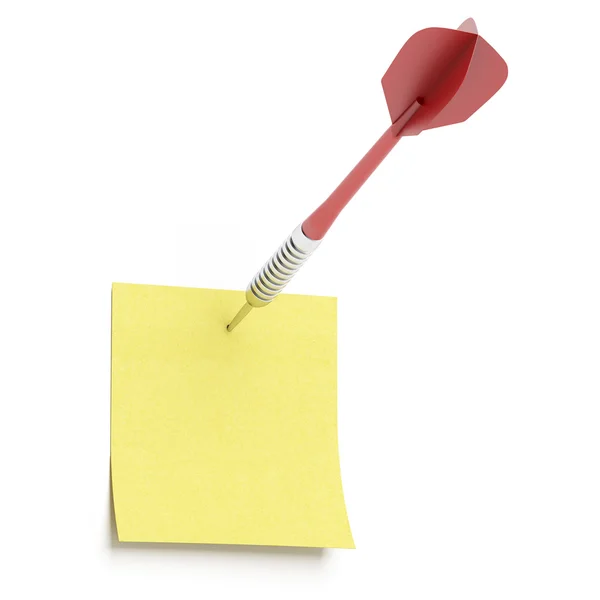 Yellow sticky note with red dart — Stock Photo, Image