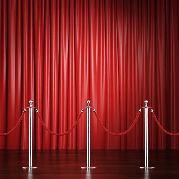 Red rope barrier with a curtain — Stock Photo, Image