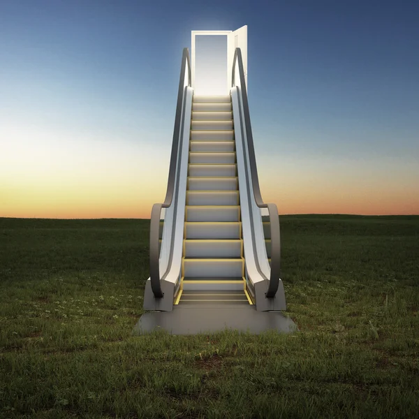 Rolltreppe in den Himmel im Nachtfeld — Stockfoto