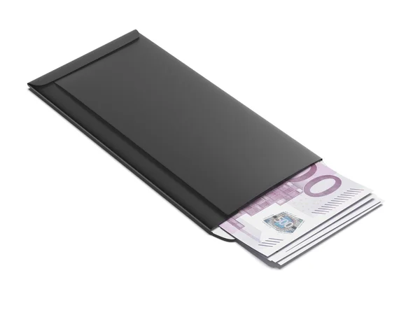 Enveloppe noire avec billets en euros — Photo