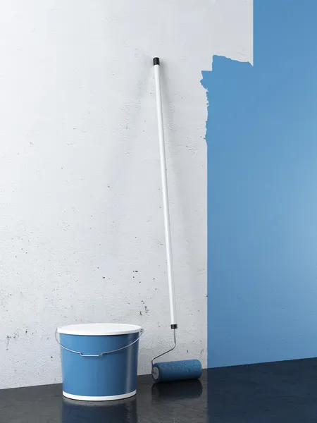 Malování prázdné bílé zdi — Stock fotografie