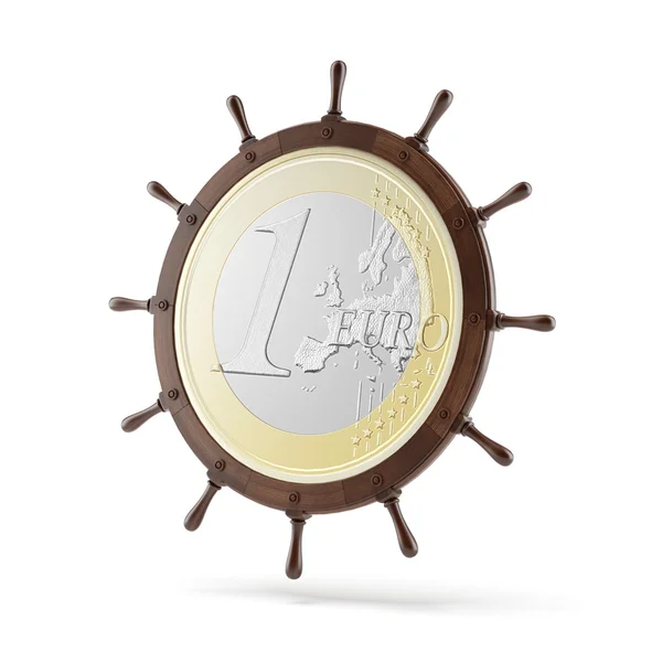 Рулевое колесо с монетой евро — стоковое фото
