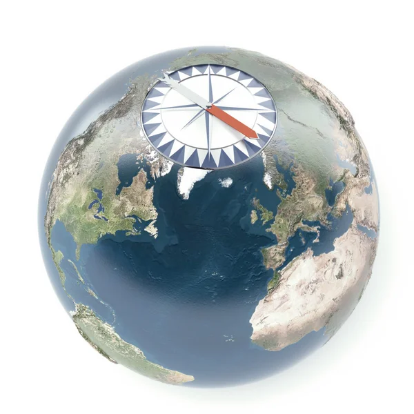 Compass with terrestrial globe — Stock Photo, Image