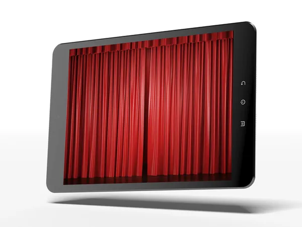 The tablet and curtains on the screen — Stock Photo, Image