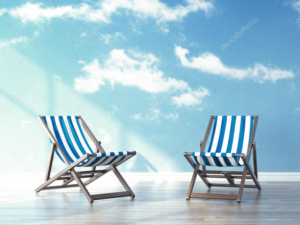 beach chairs in interior with sky on wallpapers