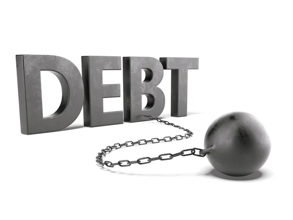 Debt text with chain and weight — Stock Photo, Image