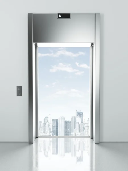 Elevator with opened doors to city — Stock Photo, Image