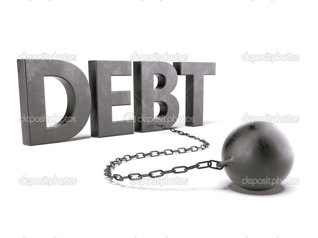 debt text with chain and weight