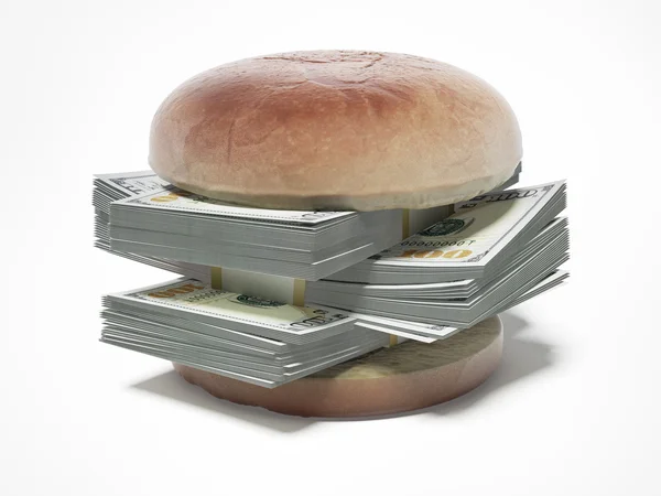 Burger με τους λογαριασμούς δολαρίων — Φωτογραφία Αρχείου