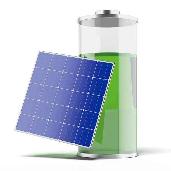 Battery charging with a solar panel — Stock Photo, Image