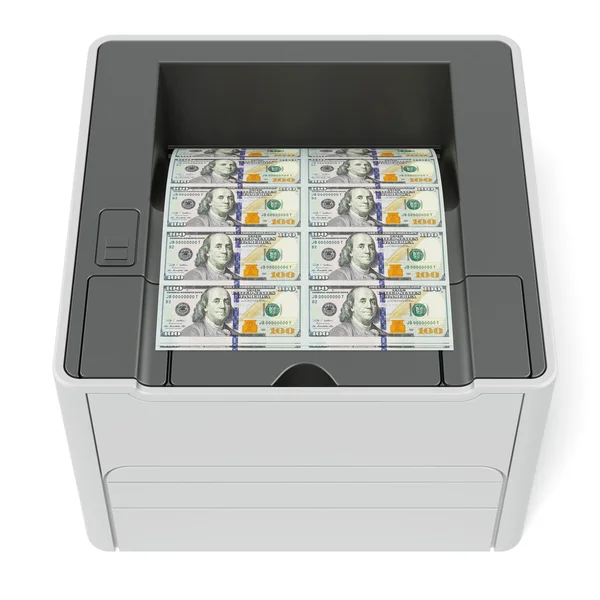 Принтер с долларами — стоковое фото
