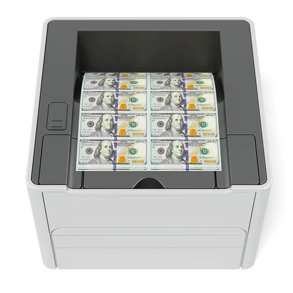 Drucker mit Dollar — Stockfoto