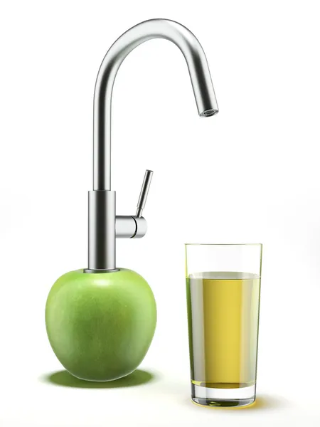 Apple  with water tap — Stock Photo, Image