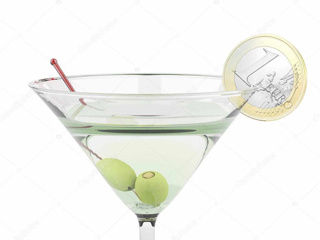 martini glass and sliced one euro  coin