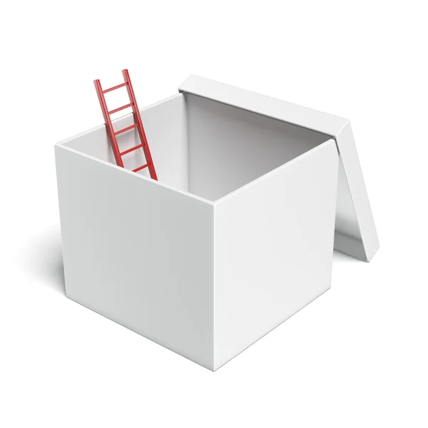 Caixa aberta branca com escada vermelha — Fotografia de Stock