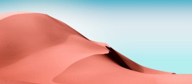 Kontrastlı gökyüzü olan çöl manzarası. Kırmızı kumullar ve mavi gökyüzü. Asgari soyut arkaplan. 3d oluşturma