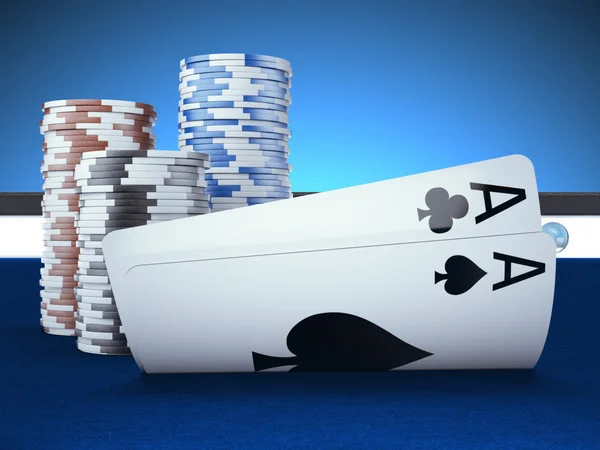 Two aces on blue table — Stock Photo, Image