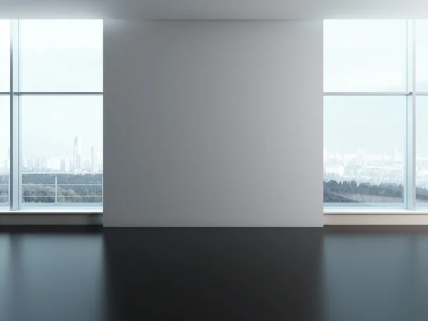 Janelas de escritório com parede em branco — Fotografia de Stock