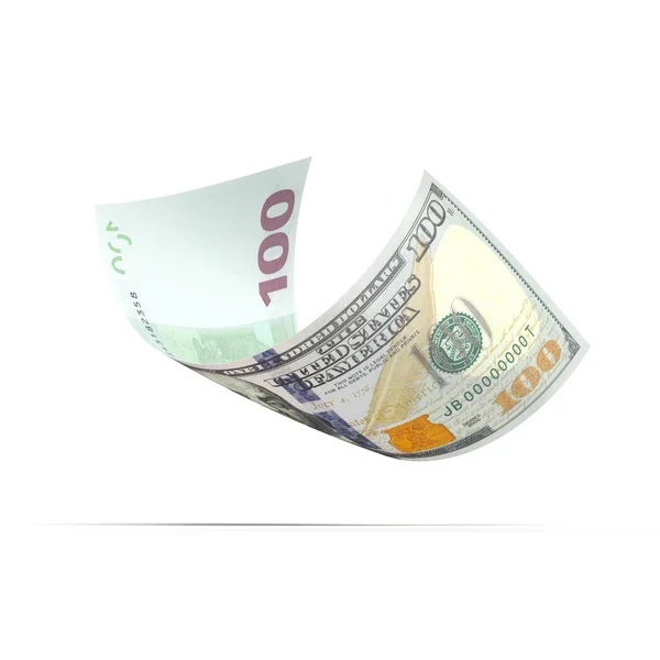 Biljet met de dollar en euro aan verschillende zijden — Stockfoto