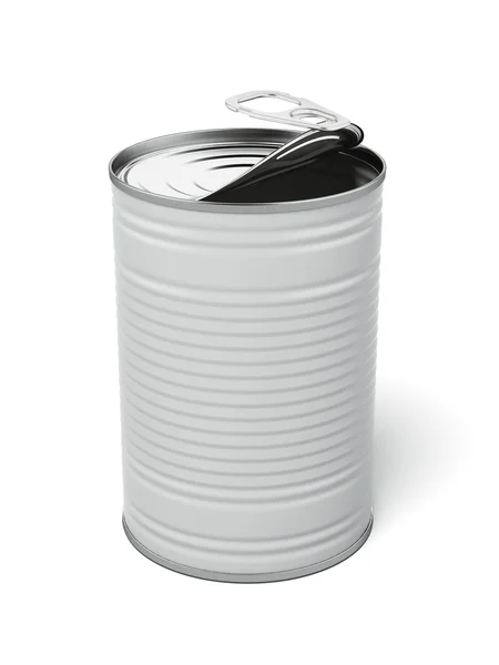 Öppnade vit blank tincan — Stockfoto