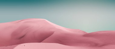 Pembe kumullar ve koyu mavi gökyüzü. Kontrastlı gökyüzü olan çöl manzarası. Asgari soyut arkaplan. 3d oluşturma