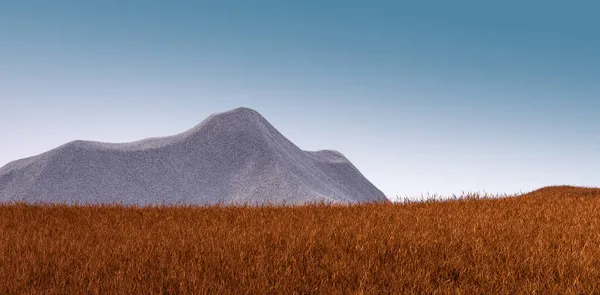 Surrealista paisaje de montañas con picos grises y cielo azul. Fondo abstracto mínimo. renderizado 3d — Foto de Stock