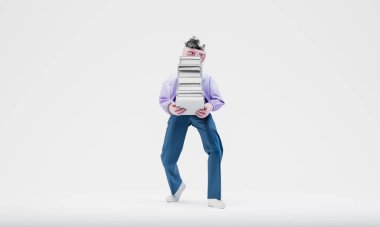 Muhteşem Travor bir sürü kitap taşıyor. Öğrenme konsepti. Son derece detaylı, modaya uygun, soyut bir karakter. 3d oluşturma