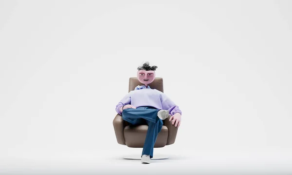 Адам Траффорд сидит с важным видом на модном кресле. Высоко детализированный модный стильный абстрактный характер. 3d-рендеринг — стоковое фото