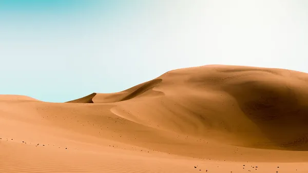 Cielo azul y dunas naranjas. Paisaje del desierto con cielos contrastados. Fondo abstracto mínimo. renderizado 3d —  Fotos de Stock
