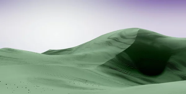 Зелені дюни і фіолетове небо. Пустельний пейзаж з контрастним небом. Мінімальний абстрактний фон. 3D візуалізація Ліцензійні Стокові Фото