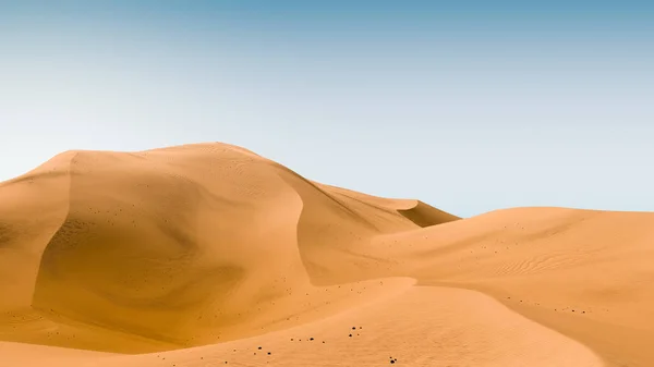 밝은 노란색 모래 언덕 과 청명 한 하늘. 대조적 인 하늘 과 함께 사막 풍경. 사소 한 추상적 배경. 3d 렌더링 — 스톡 사진