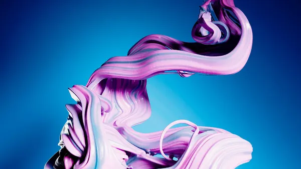 要旨明るいピンクの曲線状のシンプルな形。現代の流れの背景。紫色の液体。3Dレンダリング ストック画像