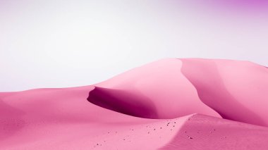 Pembe kumullar ve gökyüzü. Kontrastlı gökyüzü olan çöl manzarası. Asgari soyut arkaplan. 3d oluşturma