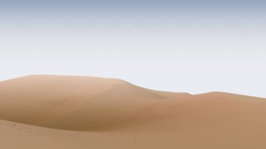 Soluk kum tepesi ve mavi gökyüzü. Kontrastlı gökyüzü olan çöl manzarası. Asgari soyut arkaplan. 3d oluşturma