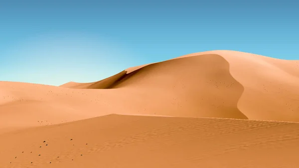 Dunas amarelas brilhantes e céu teal. Paisagem do deserto com céus de contraste. Fundo abstrato mínimo. Renderização 3d — Fotografia de Stock