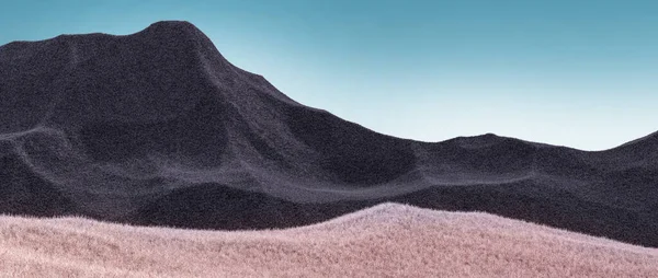 Paisaje surrealista de montañas con picos negros, beige y cielo azul azulado. Fondo abstracto mínimo. Superficie lanuda con un ligero ruido. renderizado 3d — Foto de Stock