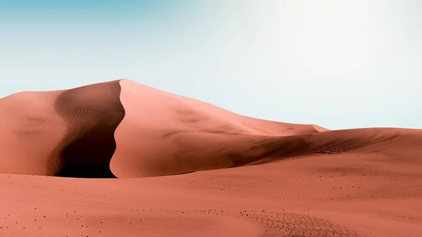 짙은 오렌지색 모래 언덕 과 청록색 하늘. 대조적 인 하늘 과 함께 사막 풍경. 사소 한 추상적 배경. 3d 렌더링 — 스톡 사진