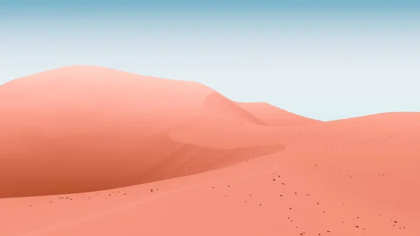 Dunas rosas pálidas y cielo azul azulado. Paisaje del desierto con cielos contrastados. Fondo abstracto mínimo. renderizado 3d — Foto de Stock