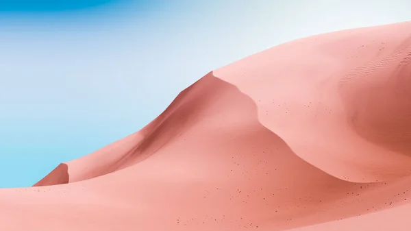 Bleka rosa sanddyner och mörkblå himmel. Ökenlandskap med kontrast himmel. Minimal abstrakt bakgrund. 3d-konvertering — Stockfoto