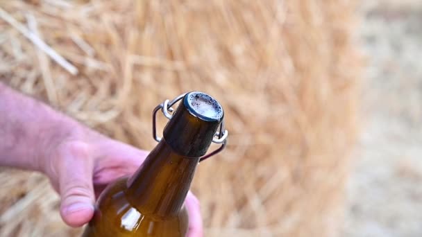 Birra in bottiglia con gocce d'acqua. — Video Stock