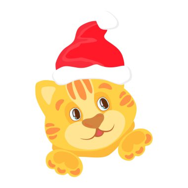 Noel kaplanı. Parlak bir arkaplanda Yeni Yıl temalı karakterlerin şirin çizimleri.