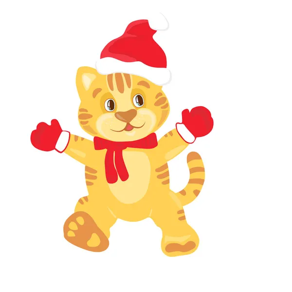 Tigre de Navidad con sombrero de santa. Lindos dibujos de personajes sobre el tema del Año Nuevo sobre un fondo brillante. —  Fotos de Stock