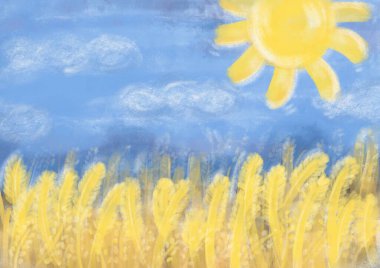 War in Ukraine with Russia. Postcards for peace , we dont want war. The sun, the blue sky and the wheat field are yellow as a symbol of peace and prosperity. clipart